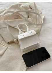 1 حقيبة يد صغيرة لون أحادي من جلد البو لي يوريثان، إغلاق قابل للطي، طراز موضة رجعية ذات حمّالة وكتف، مناسبة للا