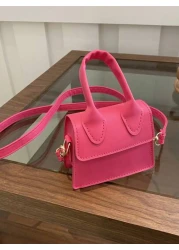 1pc Solid Color PU Flap Closure Mini Handbag Fashionable Retro Tote Shoulder Crossbody Square Bag Suitable For Daily Use