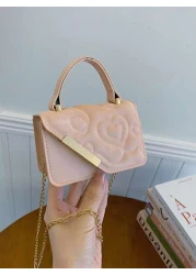 قطعة واحدة، حقيبة جلدية صغيرة مربعة ذات طبعة أزهار الحب، مع سلسلة معدنية متعددة الوظائف، حقيبة يد كاجوال عصري