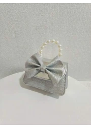 حقيبة يد لأطفال عصرية باللؤلؤ الجديدة، هدية للأطفال في المهرجان، جلد بو بشكل عقدة عقدة الفراشة فاشن ميني حقيب