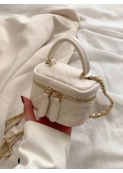 1pc Rhinestone Embroidery Mini Handbag Personalized Creative Chain Bag Lipstick Bag Crossbody Small Square Bag Comfortable Fabric Light And Large Capacity Adjustable Shoulder Strap The Internal Space