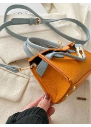 1 Pc New Model Girl s Fashion Retro Color Matching Handbag Pu Material Twist Lock Closure Crossbody Bag Simple And Elegant Casual And Versatile A Must Have For Daily Travel
