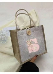 1 Piece Pink Floral Letter Printed Handbag Holiday Gift Bag Storage Bag Shopping Bag Multifunctional Lightweight Daily Travel Vacation Outdoor Shopping Supermarket Holiday Classic Simple Solid Color C