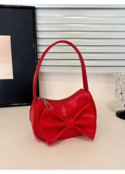 1pc Handbag Pu Zipper Opening And Closing New Style Small Elegant And Sweet Handbag Shoulder Bag Korean Style Small Bag Textured Bow Shoulder Bag Comfortable Shoulder Strap Suitable For Daily Outings
