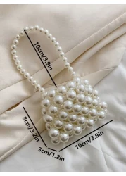 1pc Girls Solid Color Cute Handmade Pearl Beaded Open Mouth Handbag Suitable For Holiday Decoration