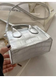 1 Pc New Small Capacity Glossy Pu Material Diamond Diamond Grid Handbag With Interchangeable Metal Strap Handheld And Crossbody Fashion Forward For Travel Commuting Parties Shopping And Gift For Frien