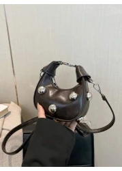 1pc High End Niche Bags Fashionable Shoulder Messenger Bags Mini Handbags Textured Rivet Messenger Bags Personalized Handbags Pu Material Smooth Zipper Fashionable Adjustable Shoulder Straps High End