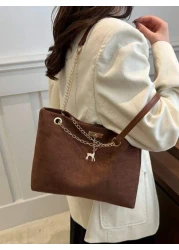 حقيبة كتف مشد كبيرة السعة من البوليستر بزخرفة غزلان، مناسبة للنساء للاستخدام اليومي