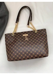 Fashion Metallic Deer Hanging Ornament High Capacity Chain Shoulder Bag Crossbody Bag Handheld Bag Featuring Rhinestone Flower Vintage Floral Pattern Casual Tote Suitable For Office Commuting Outdoors