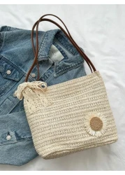 Flower Decor Double Handle Vacation Large Capacity Bag Perfect For Summer Travel Vacation Summer Perfect For Vacation Holiday School Bag Large Capacity Portable For Teen Girls Women College Students W