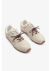 Marjin Beige Suede Women's Sneakers - Double Lace-Up Sports Shoes