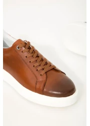 GERARDO AYAKKABI حذاء رياضي من الجلد الطبيعي للرجال باللون البني