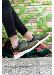 Riccon Men's Khaki Orange Lace-up Sneakers0012420