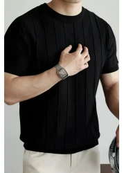 COOL TARZ Vibrant Black Men's Round Neck Knitted T-Shirt