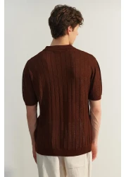  Collection Brown Polo Neck Knitwear T-Shirt - Regular Fit, Cotton, Short Sleeve - Tmnss23Po00024