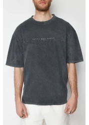  Collection Anthracite Color Oversize Printed Cotton T-Shirt - TMNSS23TS00174