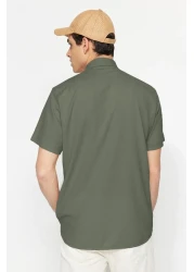 Collection Khaki Color Textured Wrap Summer Shirt - Short Sleeve, Regular Fit Tmnss23Go00055