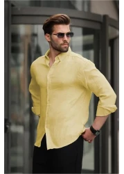 Madmext Yellow Basic 100% Cotton Long Sleeve Men's Shirt E6761