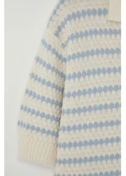  Collection Ecru Regular Striped Textured Knitwear Polo Neck T-Shirt Tmnss25Po00007