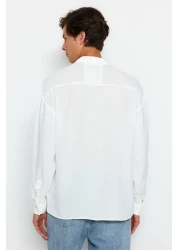  Collection Apaş Collar White Oversize Linen Look Summer Shirt - TMNSS23GO00053