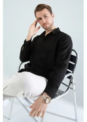 YXC قميص رجالي بقصة رشات كتان أسود