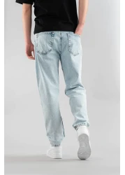 bombe Men's Comfortable Lycra Denim Jeans Pants Button Closure Ice Blue