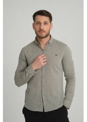 Klothy قميص كتان بأكمام طويلة وياقة للرجال 2198