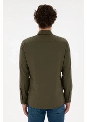 U.S. Polo Assn. قميص رجالي أساسي كاكي بأكمام طويلة 50296777 -VR027