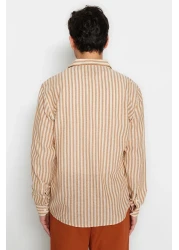  Collection Premium Stone Regular Fit Striped Textured Linen Look Shirt Tmnss23Go00062