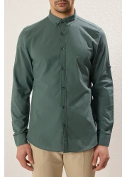  Collection Dark Green Slim Fit Epaulettes Shirt - Long Sleeve, 100% Cotton, Tmnss20Go0189