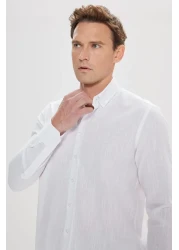 AC&Co / Altınyıldız Classics قميص رجالي أبيض 100% من القطن الفانيلا أكسفورد بقصة ضيقة وياقة بأزرار