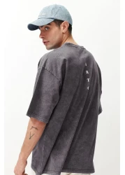  Collection Anthracite Color Oversize Printed Cotton T-Shirt - TMNSS23TS00166