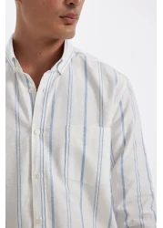 Defacto Oxford Polo Neck Stripe Shirt - Regular Fit, Long Sleeve, Button, Cotton D3500Ax24Au