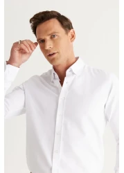 AC&Co / Altınyıldız Classics قميص رجالي أبيض بقصة ضيقة وقصة ضيقة وياقة بأزرار أكسفورد من قطن دوبي