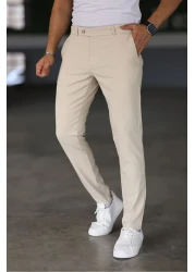 Bürke Men's Cream Color Italian Cut Quality Flexible Lycra Ankle Length Fabric Trousers