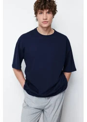  Collection تي شيرت أزرق داكن كبير الحجم برقبة دائرية 100% قطن - TMNSS22TS0318