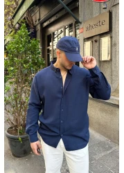 Livio Ferri قميص Napas رجالي كبير الحجم بمظهر الكتان