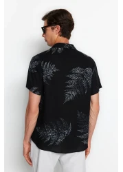  Collection Apache Collar Black Loose Shirt -RegularFit, Short Sleeve Tmnss20go0574