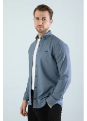 YXC Trend Maker قميص جينز رجالي أزرق بقصة ضيقة بدون جيوب