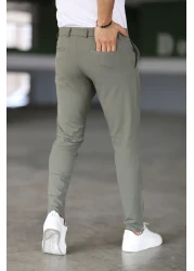 Bürke بنطال رجالي من قماش الليكرا المرن ذو الجودة الإيطالية باللون الأخضر الزيتوني بطول الكاحل