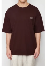  Collection Dark Brown Oversize 100% Cotton T-Shirt Minimal Text Print Tmnss23Ts00084