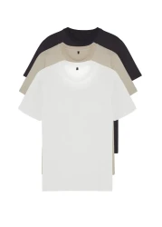  Collection Stone-Ecru-Anthracite Slim/Narrow Cut Crew Neck Basic 100% Cotton 3 Pack T-Shirts Tmnss19Bo0007