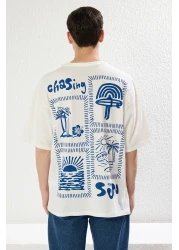  Collection Unisex Ecru Oversize Printed Cotton T-Shirt - Tmnss25Ts00031