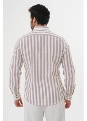 Catto Peak قميص قطني مخطط ومطرز بقصة عادية للرجال