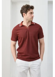 RAVANELLI Men's Non-Shrink Cotton Fabric Slim Fit Slim Fit Polo Neck T-Shirt