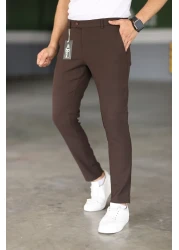 Bürke Men's Brown Color Italian Cut Quality Flexible Lycra Fabric Ankle Length Pants