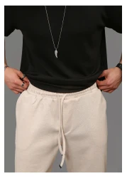 INFLUYENTE Men's Beige Baggy Cut Pique Fabric Waist Elastic Pocket Detailed Trousers Sweatpants