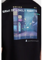  Collection تي شيرت أسود كبير الحجم مصنوع من القطن بنسبة 100% مطبوع عليه لعبة Game Over Back