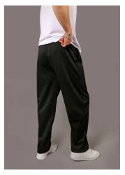 INFLUYENTE Men's Black Baggy Cut Pique Fabric Waist Elastic Pocket Detailed Trousers Sweatpants