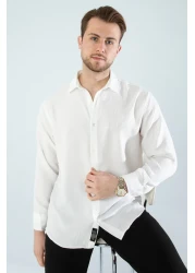 YXC Trend Maker قميص كتان أبيض مريح من القطن ذو مقاس كبير للرجال (المنتج ذو قصة واسعة)